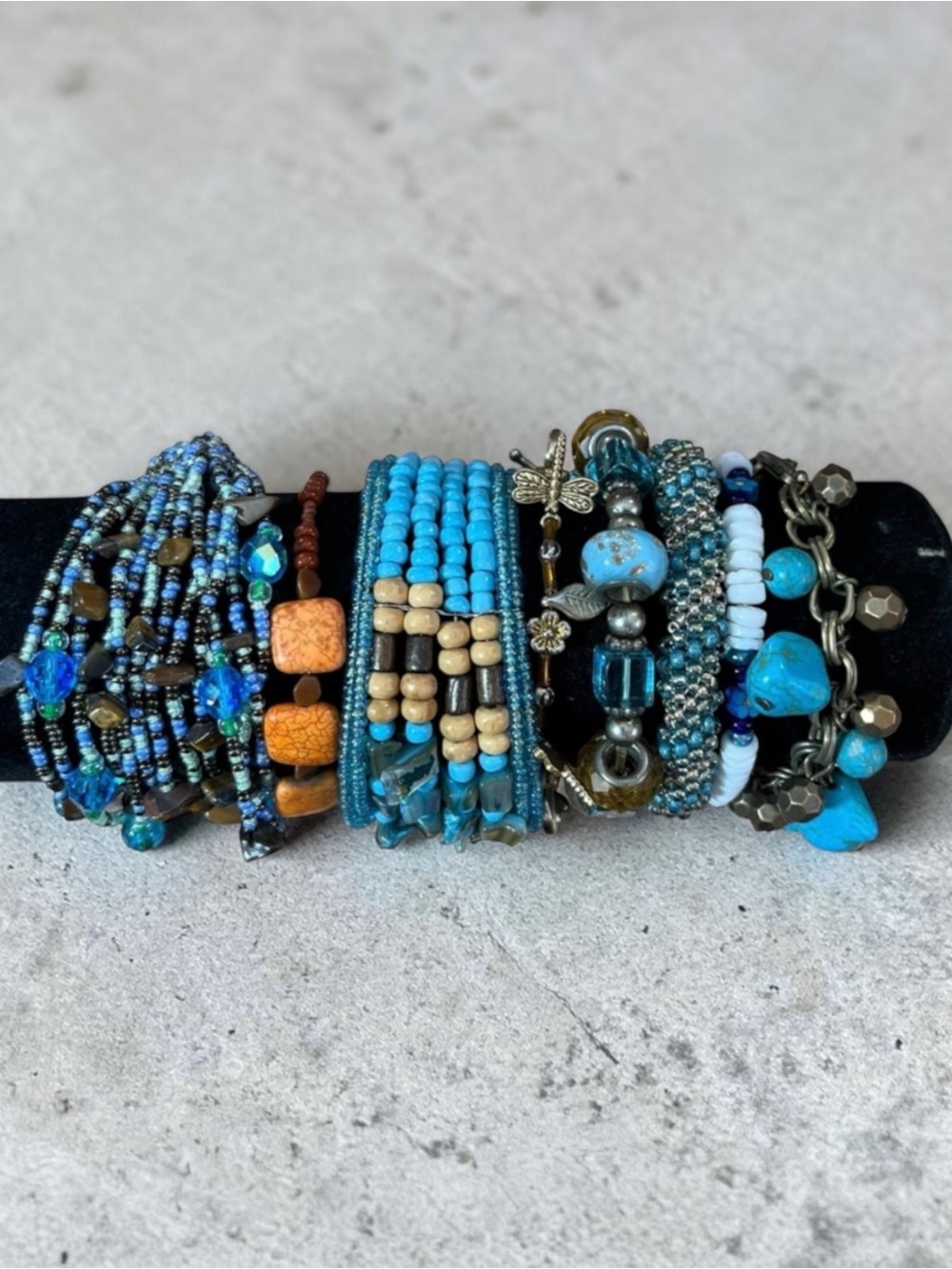 Turquoise and Brown Beaded Assortment of Bracelets